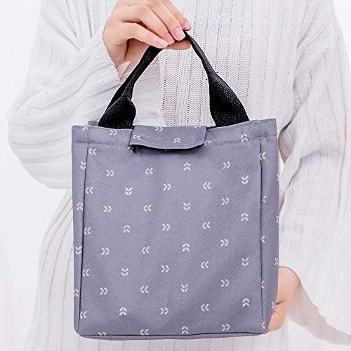 Dunnomart Women Leaf Tote Lunch Bag Gray Pink Waterproof Beach Lunch Bag Student Food Picnic Bag Men Cooler Bag