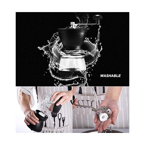 Manuelle Kaffeemühle mit verstellbarem Keramik-Frässtift, Handkaffeemühle mit Glasversiegelung und 2-in-1… – Bild 5
