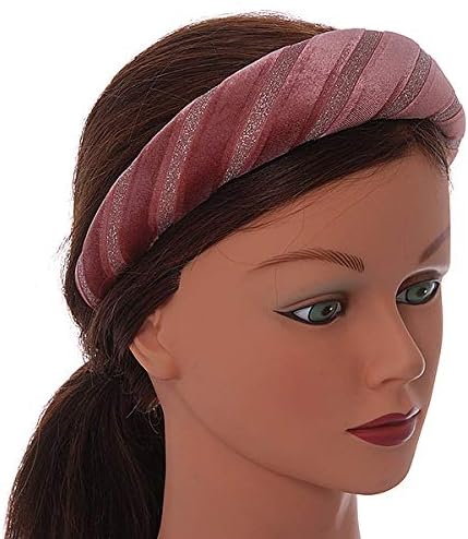 Retro Thicken Padded Velvet Glitter Stripes Wide Chunky Hair Band/Headband/Alice Band in Pink Blush - Image 3