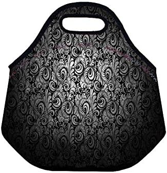 iColor Lunch bag Picnic Tote Box Portable Outdoor Neoprene Cooler Thermal Neoprene Waterproof Container Insulated Zip Children School Lunch Carry Handle Tote sleeve case-Gray flower
