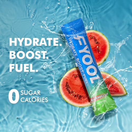 Fyool Hydration Electrolyte Powder | Electrolytes + Vitamins & Minerals | Zero Sugar & Calories | Energy Boost | Gluten-Free | Travel Essentials | Watermelon Flavour | 30 Stick Packs