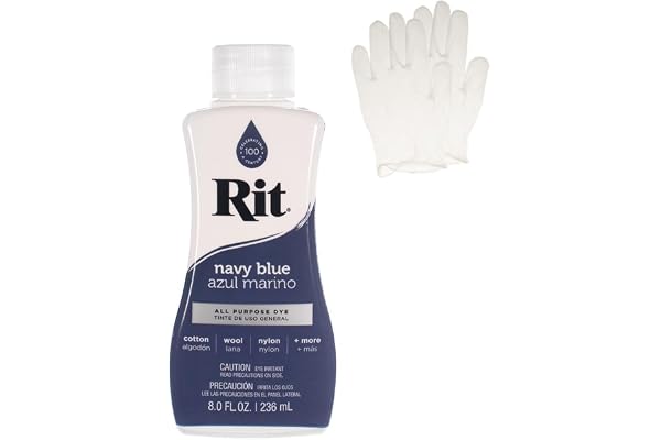 Rit Dye – Liquid Fabric Dye for Crafting, Clothing, and Décor – 8 oz. Bottle – Navy Blue (Gloves Included)