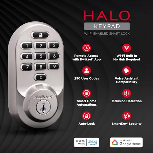 Kwikset Halo Wi-Fi Smart Lock, Keyless Entry Door Deadbolt, Geofence Auto-Unlock, Grade AAA Certified, No Hub Required Easy Install, Satin Nickel Lifetime Finish Warranty, Backlit Keypad - View 10