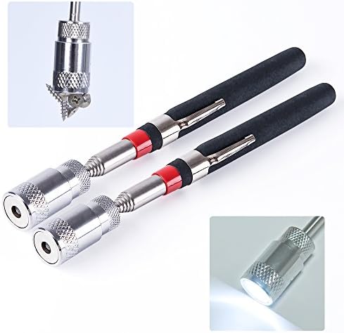 Magnetic Pick Up Tool with light, SoMarkt 2 Pcs Flexible 31-Inch LED Telescoping Magnetic Pick-Up Tool with light Retrieve Small Lightweight Iron Nails Screws From Cracks Hard to Reach Places