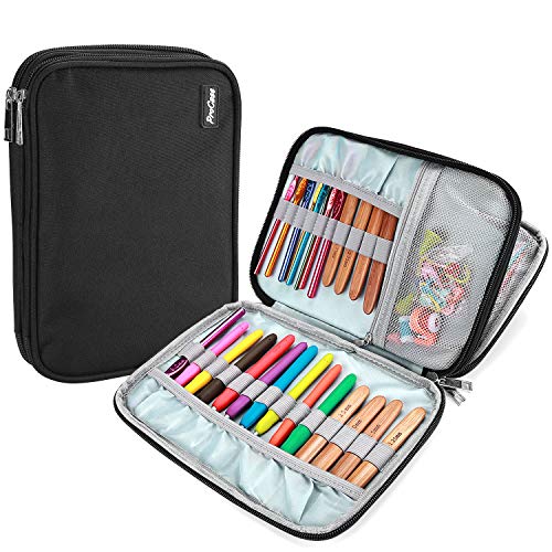 ProCase Crochet Hook Case (up to 9 Inches), Travel Organizer Zipper Bag for Various Crochet Hooks, Interchangeable Circular Knitting Needles and Other Accessories (NO Accessories Included), Black