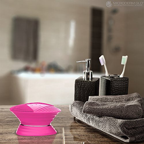 Silicone Sonic Facial Cleansing Brush - Anti Aging Beauty Massager for Normal, Sensitive, Combination Skin. Best Deep Cleaning Exfoliating Scrubber & Waterproof Rechargeable Face Mask Cleanser. PINK