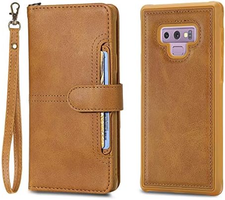 Galaxy Note 9 Case [2 in 1] Samsung Galaxy Note 9 Wallet Flip Case with Detachable Slim Back Cover Vegan Leather Magnetic Kickstand Pouch Case Active ID/Card Slot Holder (Brown, Galaxy Note 9)