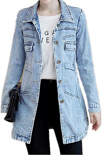 KAOKAOO Denim Jacket Women Ripped Jean Jacket Boyfriend Long Sleeve Coat