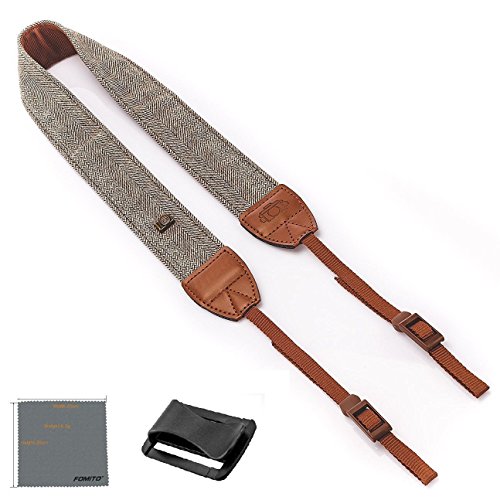 Fomito Camera Shoulder Neck Strap Vintage Belt for All DSLR Camera Nikon Canon Sony Pentax Classic White and Brown Weave - Thumbnail 5