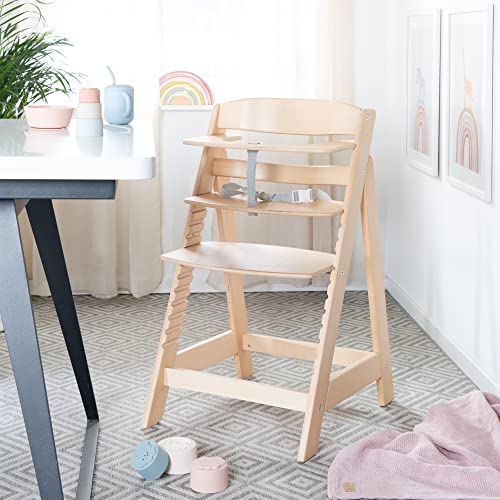 roba Sit Up Flex 2 in 1 Highchair, Adjustable Height, from 6 Months to 70 kg, with Footrest, Robust and Ergonomic, Natural Wood
