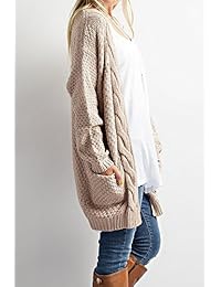 Ferbia - Sudadera de punto grueso para mujer, con parte delantera abierta, manga larga, para el exterior
