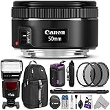 Canon EF 50mm F/1.8 STM Lens W/Complete Photo And Travel Bundle –
Includes: Altura Photo Flash, Sling Backpack, Monopod, UV-CPL-ND4,
Rapid Fire Neck Strap, Lens Pouch, Cleaning Set