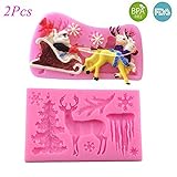 2 Pcs Silicone Cake Mould Chocolate Fondant Mold Soap Molds DIY Baking Molds with Christmas Symbols Santa Claus, Snowflakes, Elk, Christmas Tree for Cake Decoration