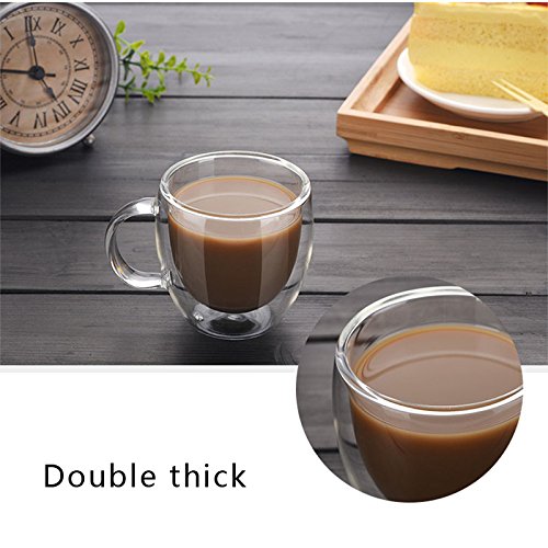 Marooma Glas-Kaffeetassen, 150 ml, doppelwandig, isoliert, Thermoglas, hitzebeständige Borosilikatgläser, Becher mit Griff für Kaffee, Tee, Espresso, Bier, 4 Stück – Bild 7