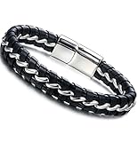 Jstyle Stainless Steel Braided Leather Bracelet for Men Bangle Wrap Magnetic-Clasp S-8.5