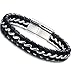Jstyle Stainless Steel Braided Leather Bracelet for Men Bangle Wrap Magnetic-Clasp S-8.5