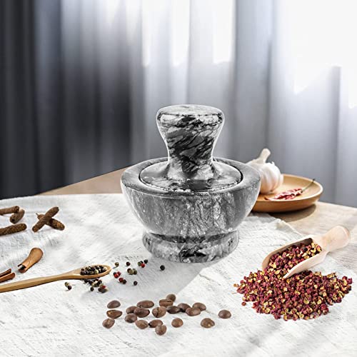 Mortar and Pestle Set, Marble Mortar and Mushroom Pestle,for Pills Herbs Spices,with Brush