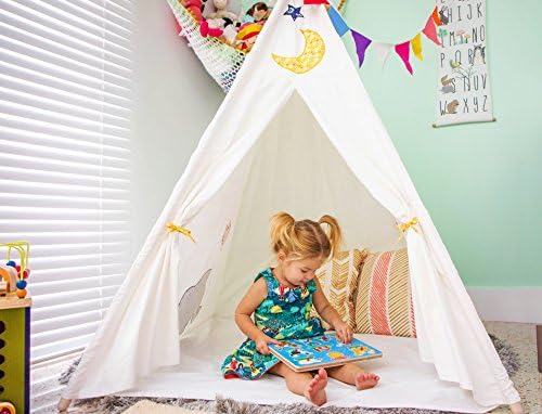 Kids Teepee Tent - Large 6 ft Durable with Window and Floor, Carry Bag and Bunting Flags - Popular Gift for Boys, Girls - Christmas and Birthdays. Perfect Indoor Outdoor Playhouse Daycare Nursery