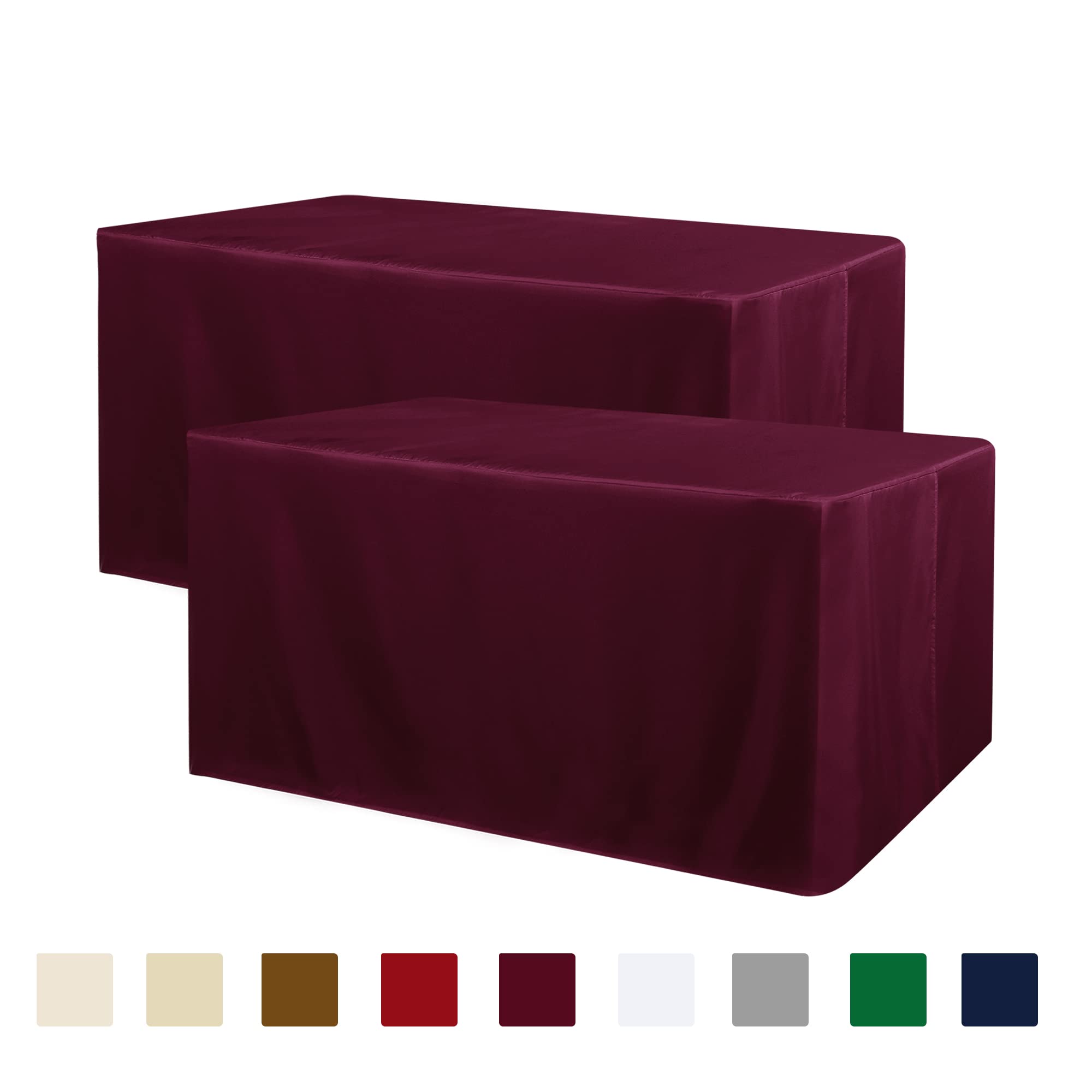 Photo 1 of Obstal 2 Pack Fitted Table Covers for 6 Foot Tables - Water Resistant Washable Fabric Polyester Rectangle Table Cover Protector for Wedding, Banquet and Trade Shows, 72L x 30W x 30H Inches, Burgundy