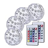 Submersible Led Lights, [Multi Color Remote Controlled Submersible LED Lights - 4 Pack] eLander 10 LED IR Controlled Submersible Light, for Aquarium, Pond, Party, Halloween, Christmas Lighting