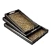 Set of 3 Dark Brown Wood and Woven Rattan Nesting Serving Trays with Cut-Out Handles