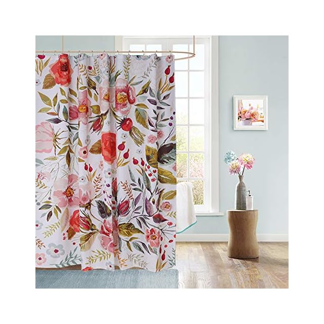 Uphome Fabric Floral Shower Curtain for Bathroom Colorful Spring Flower