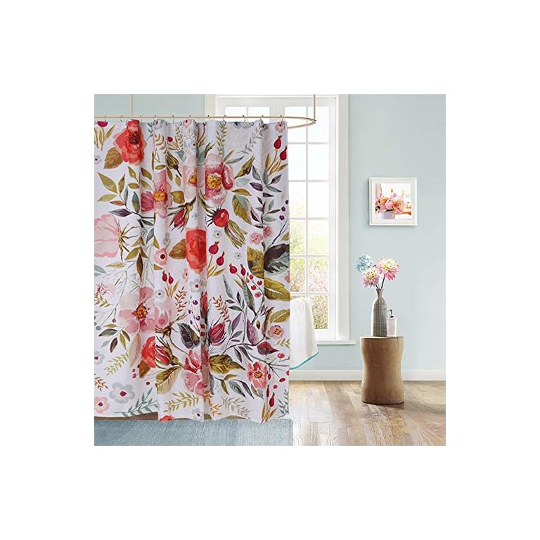 Uphome Fabric Floral Shower Curtain for Bathroom Colorful Spring Flower Cloth Shower Curtain Set