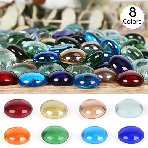 FUTUREPLUSX Flat Glass Marbles 1Lb, 100PCS Fill 0.3L Vol. Premium Corlorful Mixed Color Flat Gems Aquarium Pebbles Vase Filler Beads Table Scatter Decor