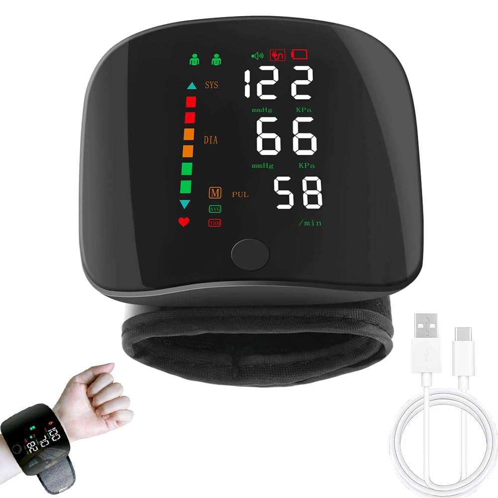 Wrist Blood Pressure Monitors, Automatic Accurate Blood Pressure Machine with LED Touchscreen, Adjustable Wrist Cuff, Automatic Broadcast, Reading Memory, Portable for Home & Travel Use​