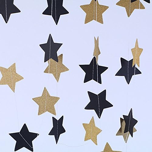 Mural Art Glitter Party Decorations Garland Hanging Glitter Paper Garland Twinkle Five-pointed Star for Wedding Bridal Showers Birthday Party Baby Shower, 4 Pack (Black&amp;Gold)