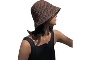 LIFENANNY Women Sun Hat Hand-Woven Packable Beach Bucket Hat Summer Floppy UV Protection Hats, Coffee
