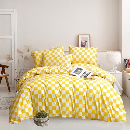 Luxlovery Yellow Checker Comforter Set King Yellow