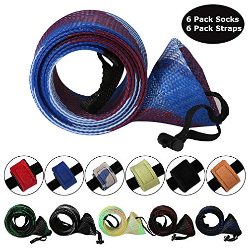 Rod Quilt Sleeve,6 Pack Fishing Rod Socks for Fly Spinning Casting Sea Rod, Braided Mesh Fishing