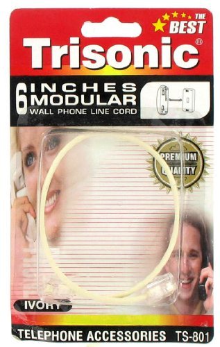 6 Inch Modular Wall Phone Line Cord Ivory #TS-801