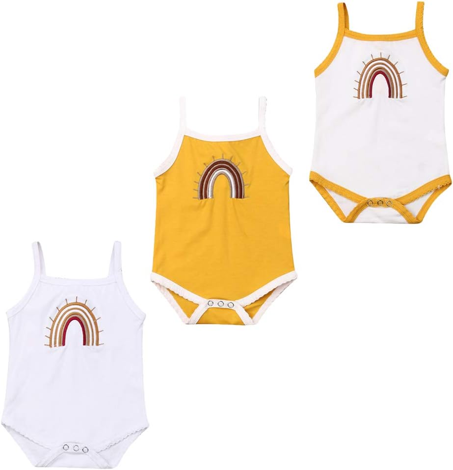 Gdraco 3 Pack Infant Baby Girls Sleeveless Tank Top Cotton Spaghetti Strap Baby Bodysuit