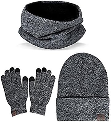 Winter Beanie Hat + Scarf + Touch Screen Gloves, Warm Unisex 3 Pieces Knit Cap Set for Men Women Christmas Gift New Year Gift (Gray)