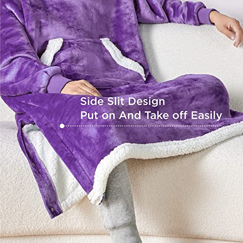 Bedsure Blanket Hoodie Women Men LongLength Wearable Hooded Blanket Sweatshirt Adult with