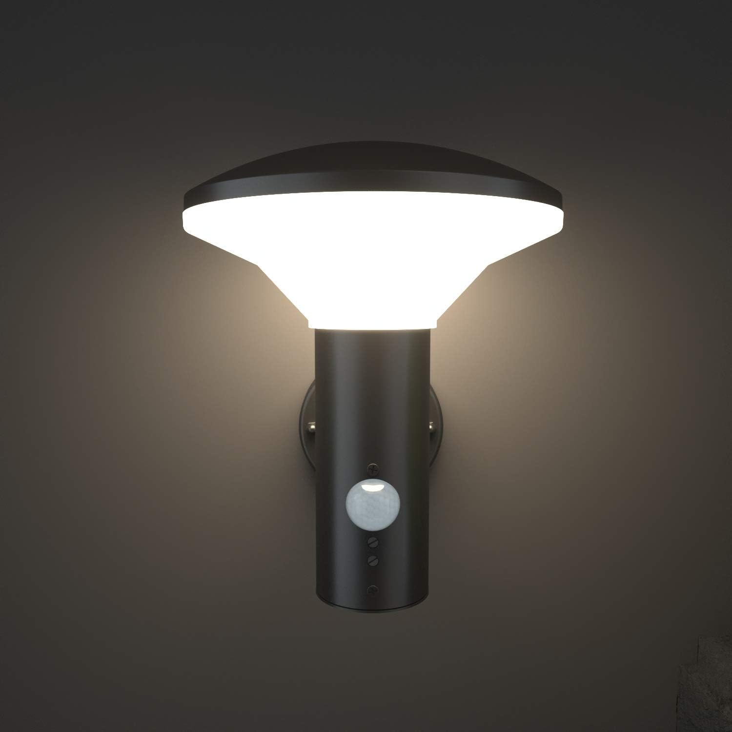 NBHANYUAN Lighting Outdoor Wall Light with Sensor,IP44 SUS304 Stainless Steel Outside PIR Light Fixture External Wall Lamp for Patio,Porch,Black,3000K Warm Light 1000LM - Image 3
