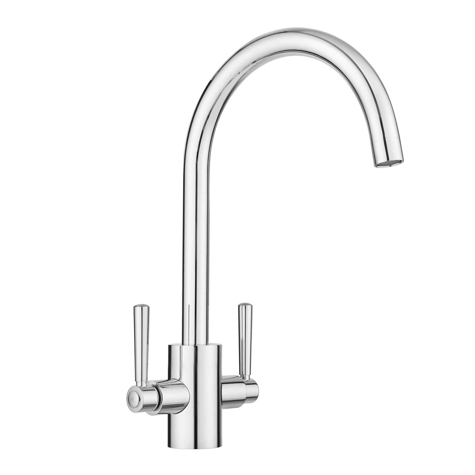 JASSFERRY Swan Neck Kitchen Mixer Tap Two Levers Quarter Turn Handle Monobloc Sink Faucet Swivel Spout Chrome