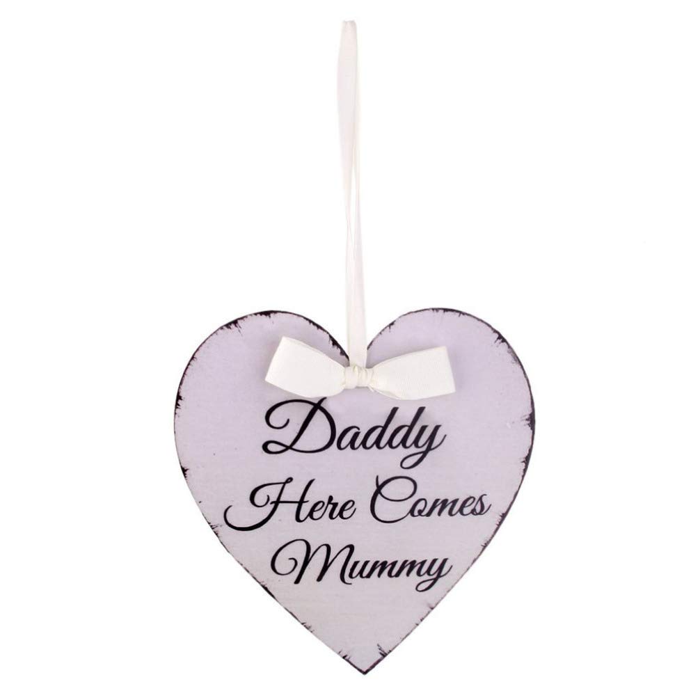 Healifty Wooden Heart Plaque Sign with Daddy Here Comes Mummy Sign Wedding Hanging Sign