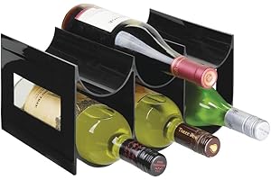 mDesign Plastic Modern Free-Standing Bottle Rack Storage Organizer Holder for Kitchen, Cabinet, Pantry, Fridge, Freezer Organization - Hold Water Bottles, Wine - Lumiere Collection - Black