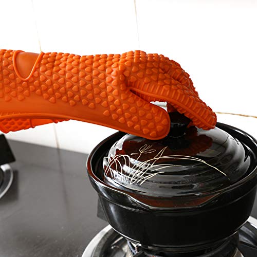YellRin Oven Mitts Silicone Heat Resistant BBQ Grilling Gloves for Kitchen Cooking Baking Barbecue Potholder