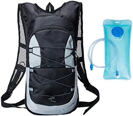 GkGk Hydration Backpack With Waterproof Cover + 2L Water Bladder Bag for Running Hiking Cycling (Black)