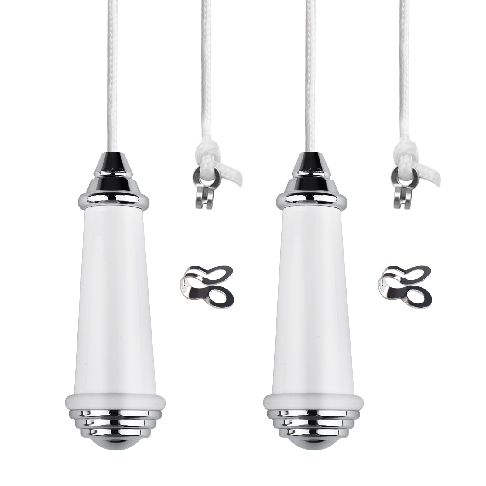 TXErfolg 2Pcs Bathroom Light Pull Cord 8cm Light Pull Handle with 150cm Cord Connector Light Switch Pull Cord Chrome Pull Cord Handle for Ceiling/Toilet Light Blind Cord Pull Handle - White