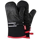Deik Oven Mitts, Oven Mitt with Heat Resistant, Non-Slip silicone oven mitts for Cooking, Baking, Barbecue, Black Potholders, 1 Pair Oven Gloves ,oven mit, baking gloves, Kitchen Oven Mitts