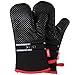 DEIK Oven Mitts, Non-slip Kitchen Mitts with Heat Resistant up to 464°F, Cooking Gloves Larger and Longer for Baking, Barbecue, Grilling, Black, 1 Pair