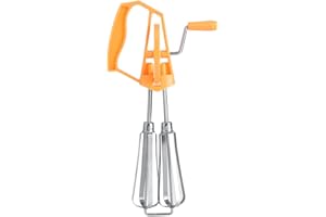 Stainless Steel HandCranked DoubleRotating Manual Egg Beater(Orange)