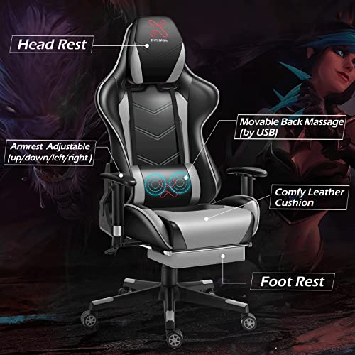 XVOLSPORT Massage Gaming Chair with Footrest Reclining High Back