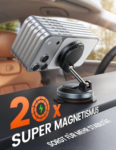 Lamicall 15 W for MagSafe Car Mount with Charging Function - [Top Vacuum] Magnetic Mobile Phone Holder Car Suction Cup for Dashboard & Windscreen, Magnetic Mobile Phone Holder Car Charger for iPhone