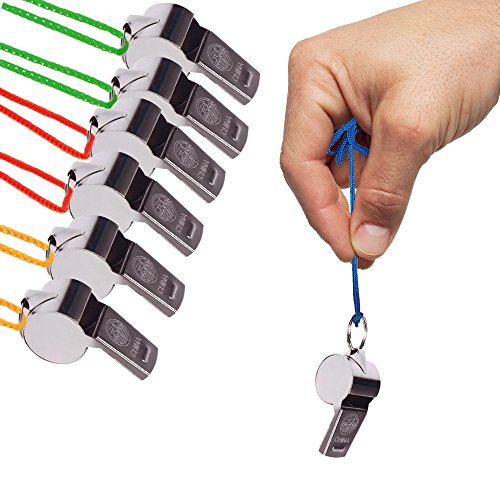 Metal Whistles - Pack of 12 - Noise Making Fun Party Favor Around The Neck Colorful Nylon Cord - Themed Birthdays | Christmas Gifts | Look Professional, Be Professional!